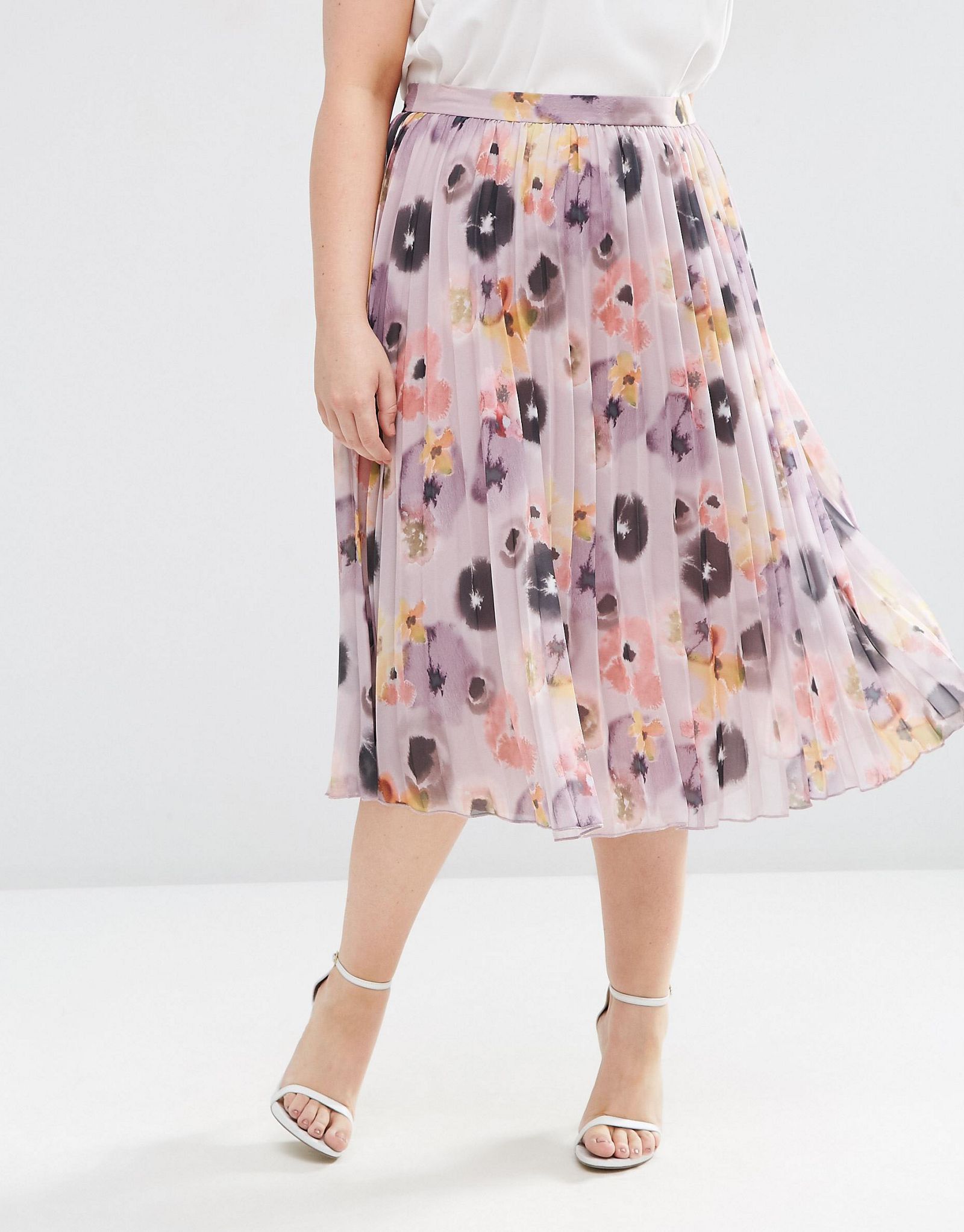 ASOS CURVE Pleated Floral Midi Skirt