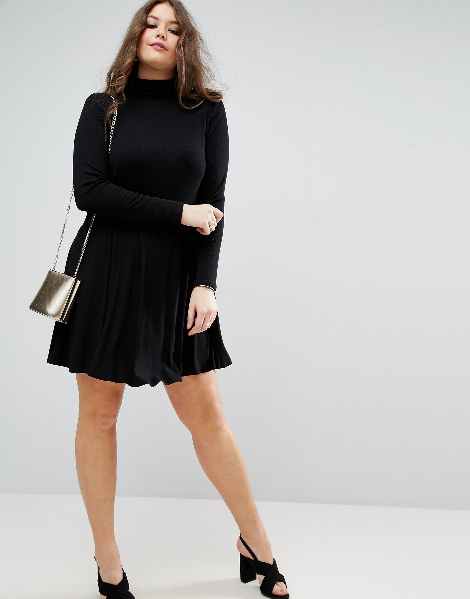 ASOS CURVE Swing Dress in Rib with Long Sleeve