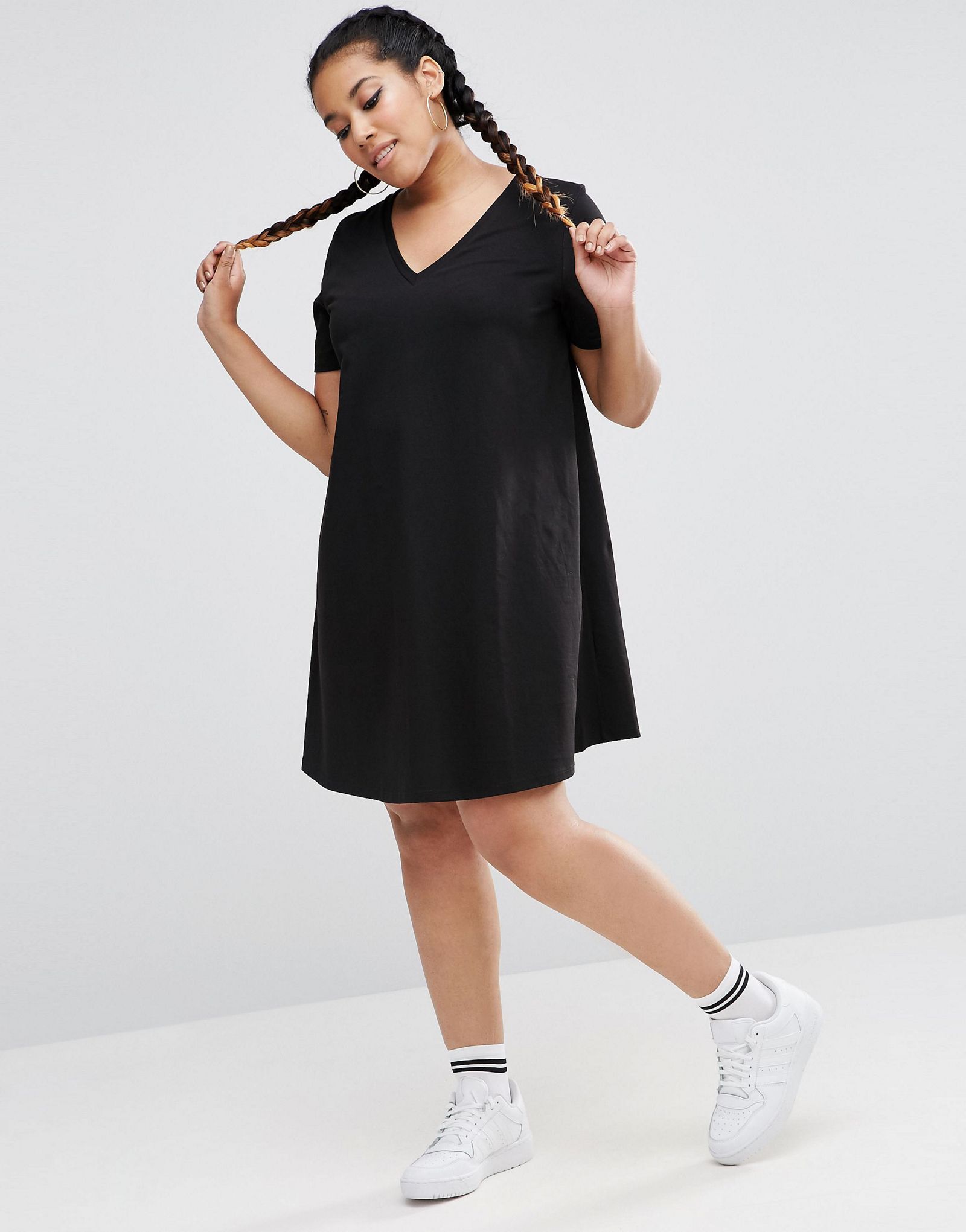 ASOS CURVE Swing T-Shirt Dress With V Neck