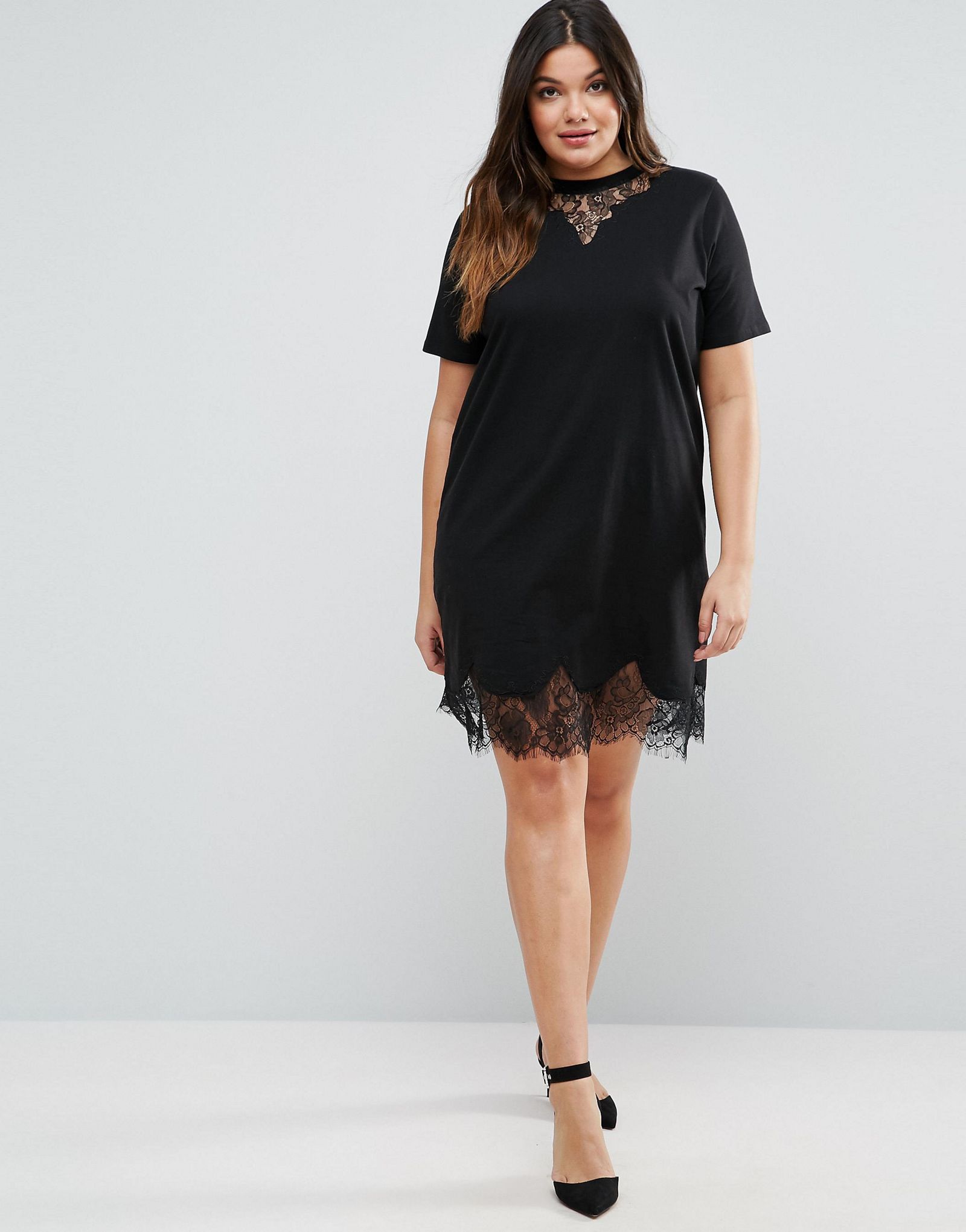 ASOS CURVE T-Shirt Dress with Lace Inserts