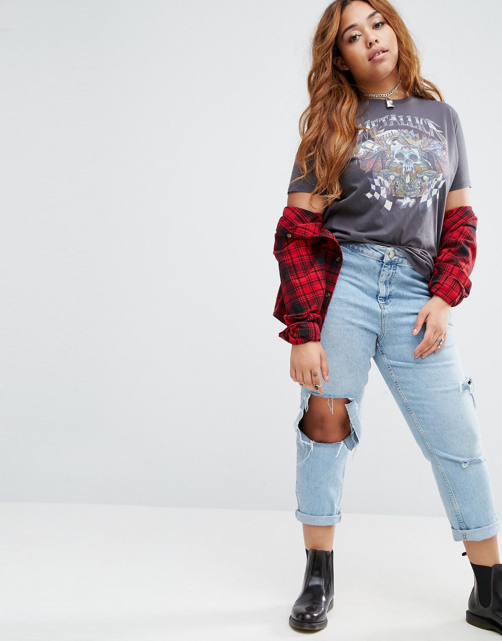 ASOS CURVE T-Shirt with Metallica Print in Washed Oversized Fit