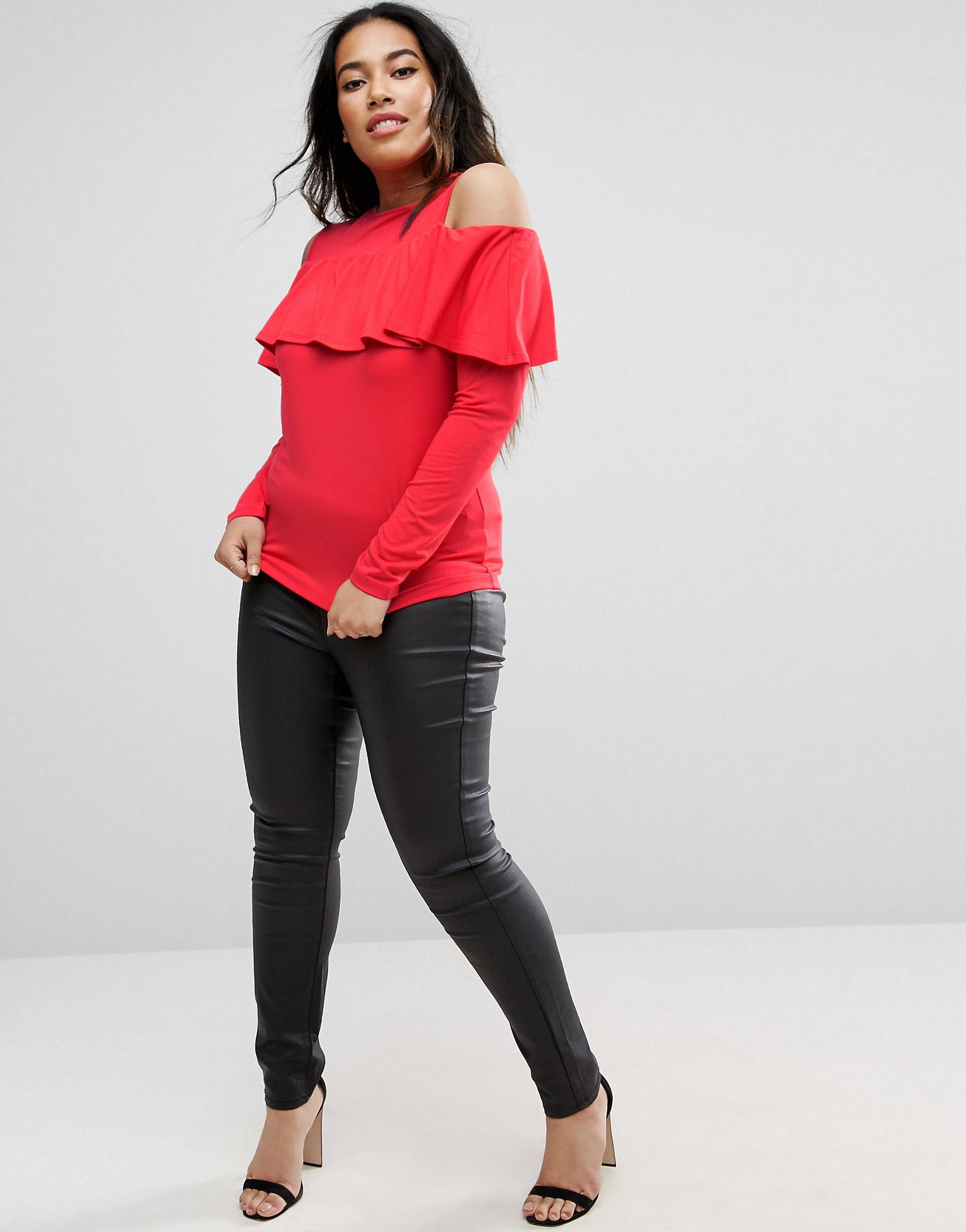 ASOS CURVE Top with Cold Shoulder Ruffle Detail