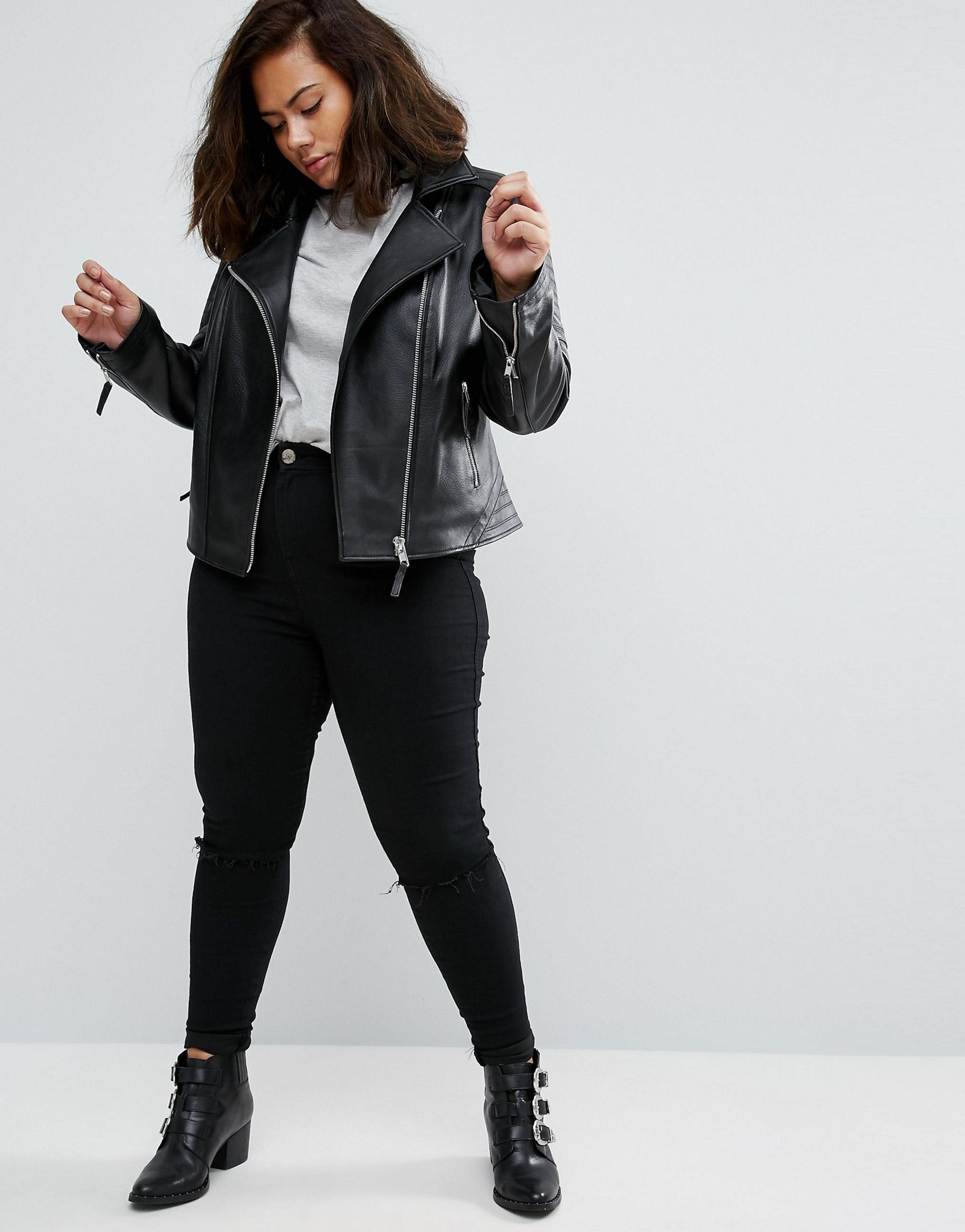 ASOS CURVE Ultimate Leather Biker Jacket With Quilting Detail