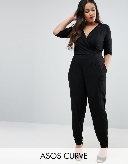 ASOS Curve ASOS CURVE Wrap Jumpsuit with 3/4 Sleeve