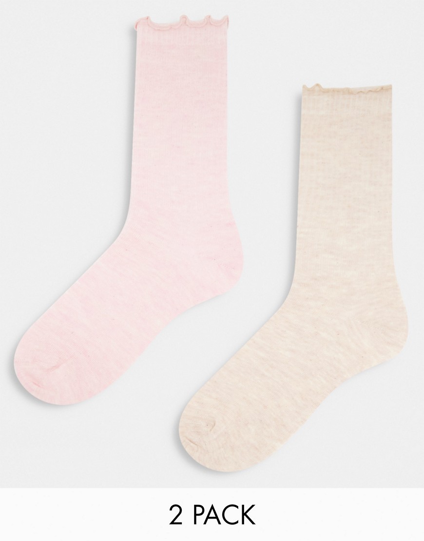 ASOS DESIGN 2 pack frill top calf length socks in marl multi