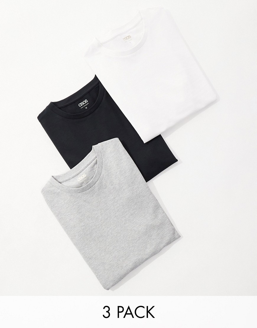 ASOS DESIGN 3 pack muscle fit crew neck long sleeve t-shirts in multiple colours