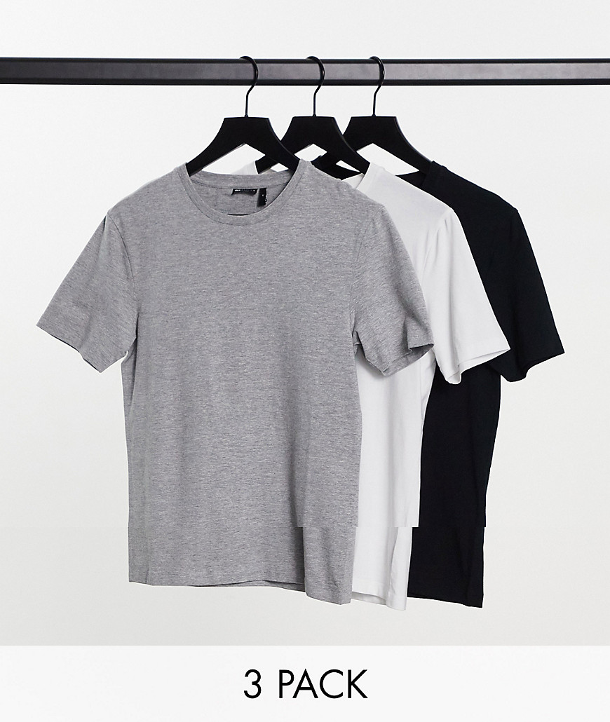 ASOS DESIGN 3 pack muscle fit t-shirt with crew neck in white, grey marl and black-Multi
