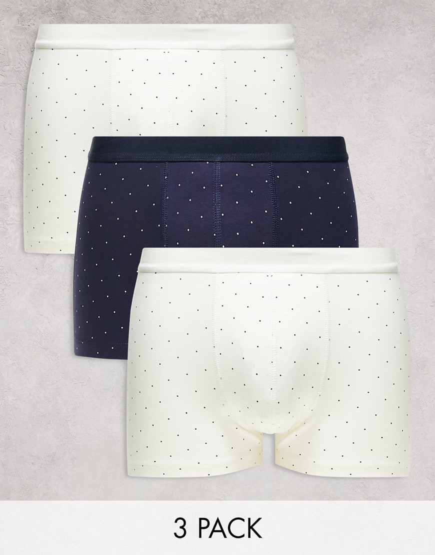 ASOS DESIGN 3 pack trunks with polka dot print in navy and white-Multi