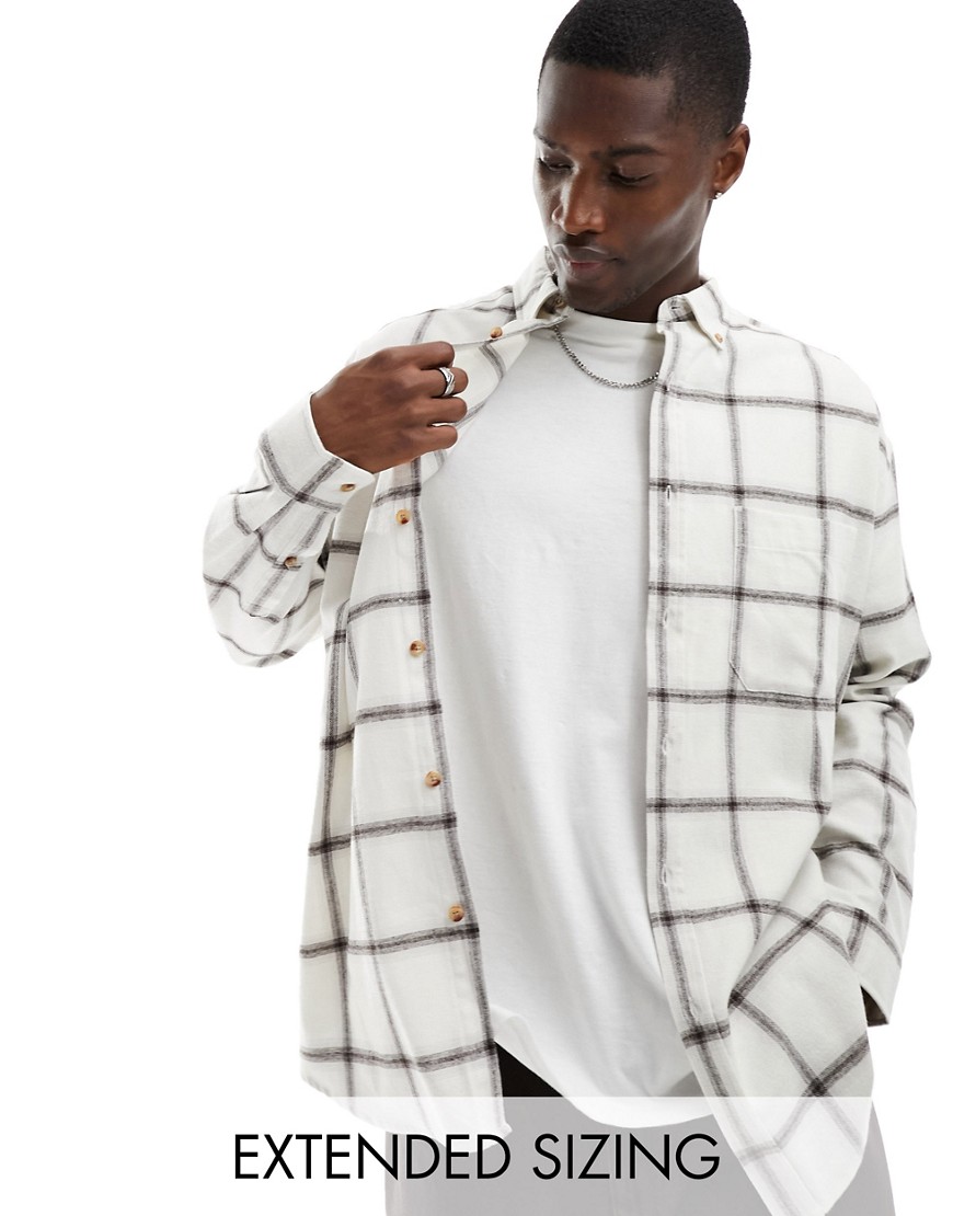ASOS DESIGN 90s oversized shirt in ecru windowpane check-White