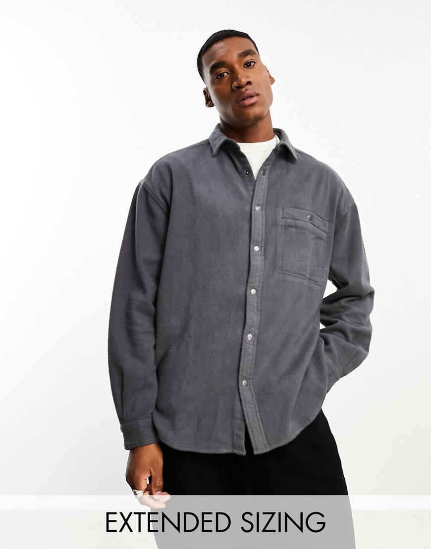 ASOS DESIGN 90s oversized washed flannel popper shirt in charcoal-Grey