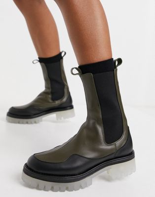 Admire premium leather chunky chelsea boots in khaki