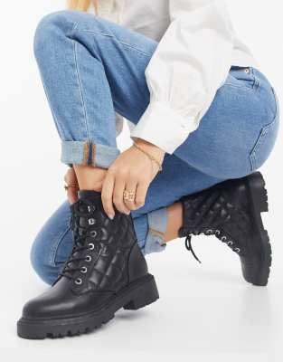 Amy quilted lace up boots in black - Click1Get2 Deals