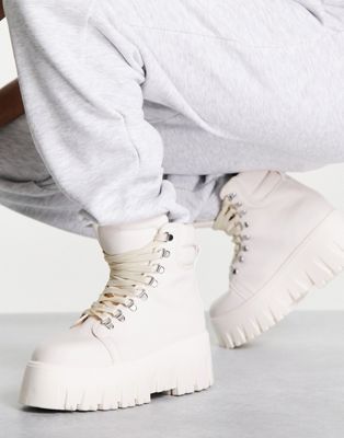 Anastasia chunky hiker lace up boots in white