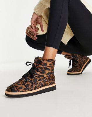 Archie padded lace up boots in leopard
