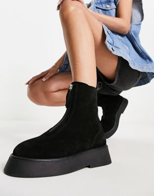 Atlantis leather zip front boots in black suede