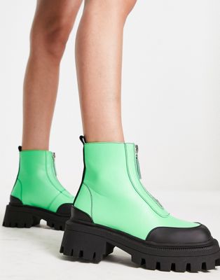 Autumn square toe front zip boots in green