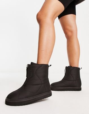 Avenue padded zip front boots in black