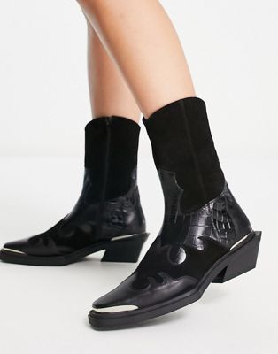 Avika leather western boots in black