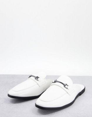backless mule loafer in white  faux leather