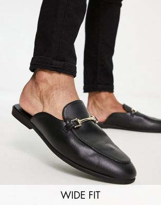 backless mule loafers in black faux leather