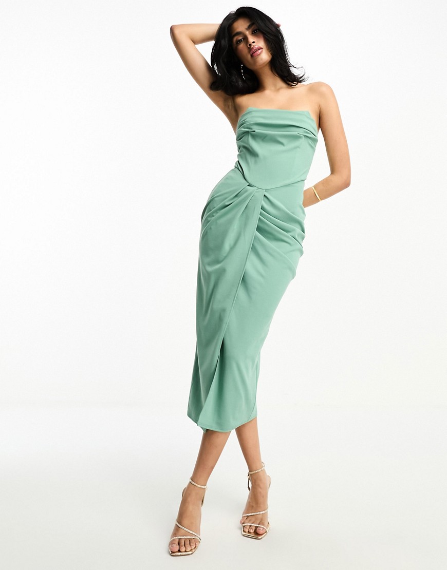 ASOS DESIGN bandeau soft corset midi dress in sage-Green
