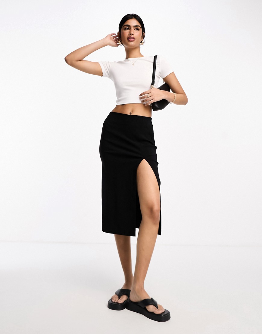 ASOS DESIGN bengaline midi skirt with split detail in black