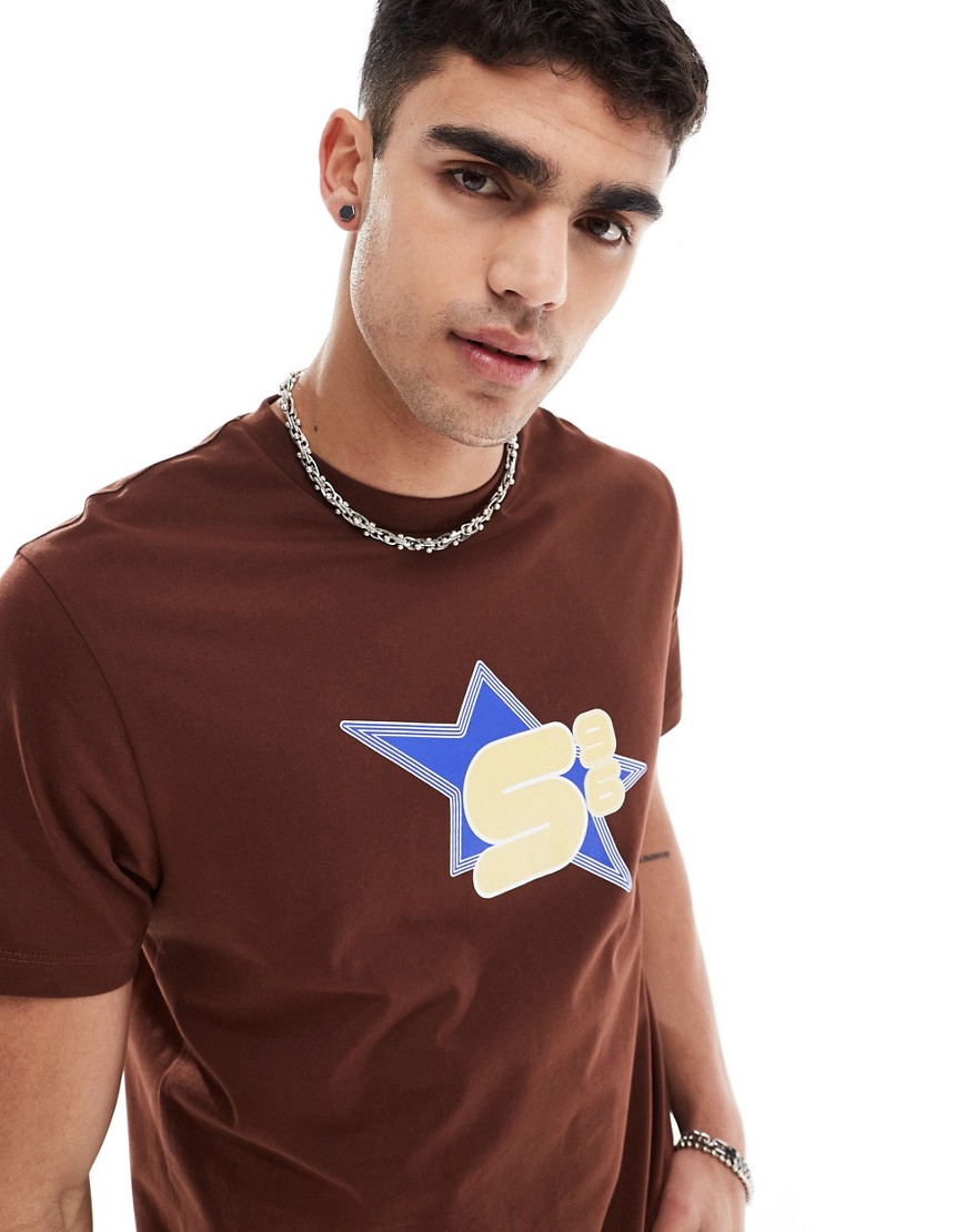 ASOS DESIGN boxy fit t-shirt in brown with star chest print