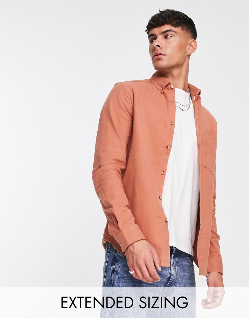 ASOS DESIGN brushed oxford shirt in copper brown-Red