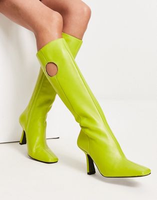 Cassie premium leather high heeled knee boots in green