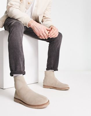 chelsea boots in stone suede with zip detail and faux crepe sole