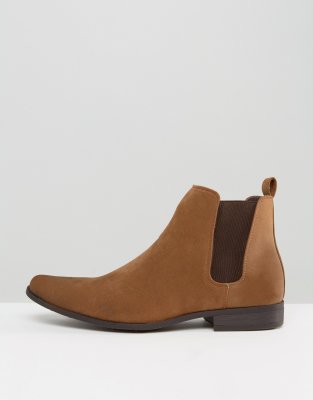 asos design chelsea boots in tan faux suede