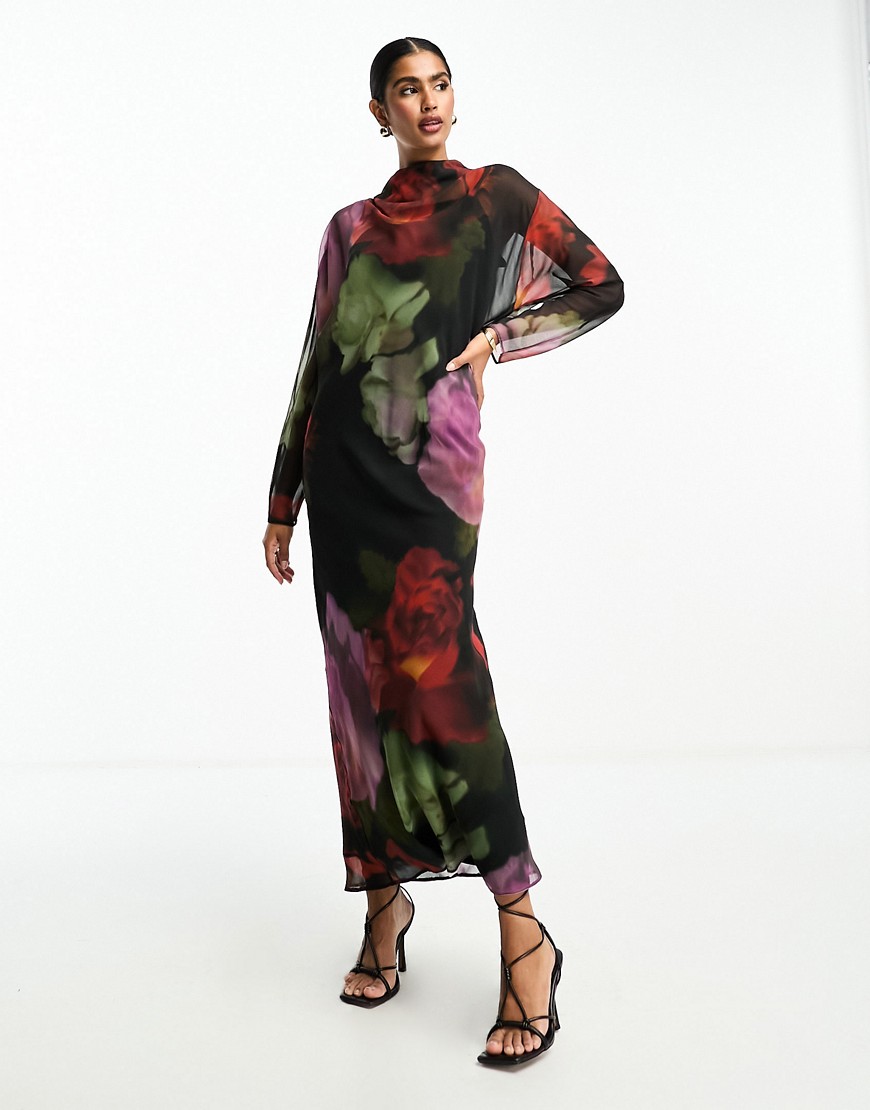 ASOS DESIGN chiffon maxi dress in blurred floral print-Multi