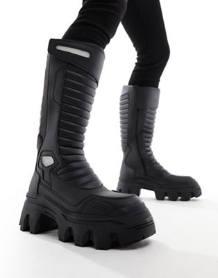 chunky boot with biker details in black