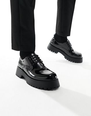 chunky lace up shoes in black faux leather