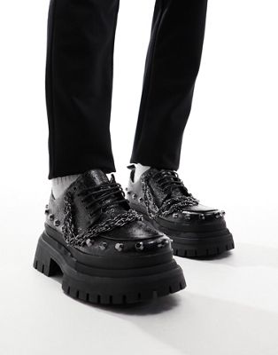 chunky lace up shoes in black with silver hardware
