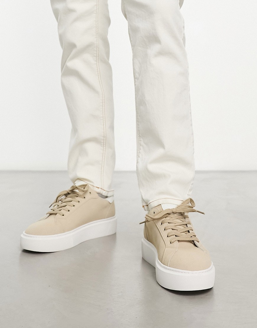 ASOS DESIGN chunky lace up trainers in stone-Neutral
