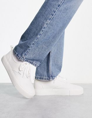 chunky lace up trainers in white textile