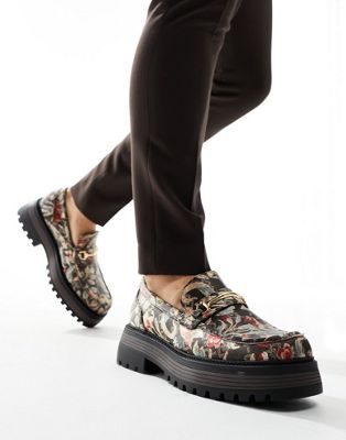 chunky loafers in floral jaquard