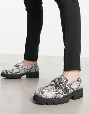 chunky loafers in snake print faux leather with western buckle