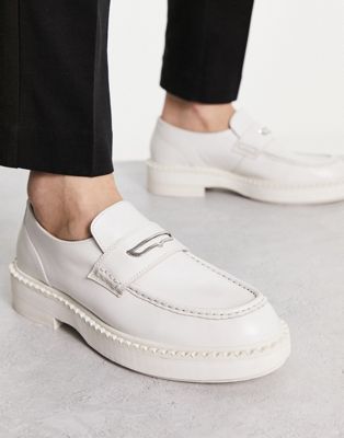 chunky loafers in white leather with silver hardware