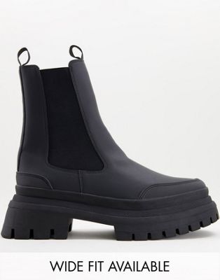 chunky sole calf chelsea boot in black faux leather