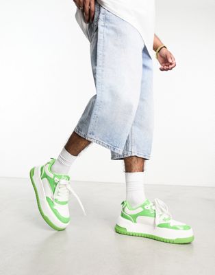 chunky trainers with green patent panels