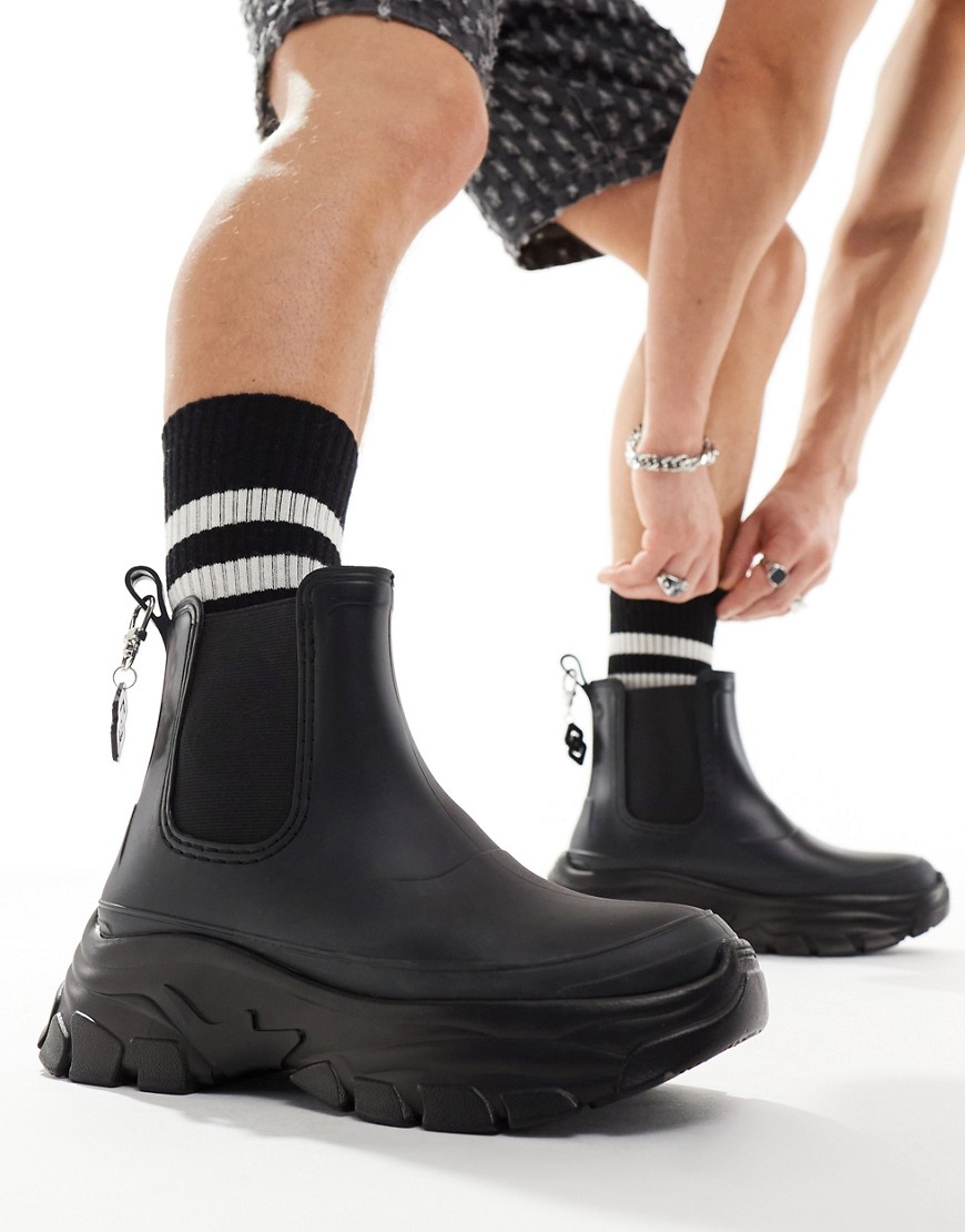 ASOS DESIGN chunky wellington boot with back chain detail-Black