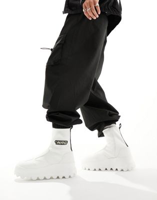 chunky zip up sock boots in white with motocross detailing