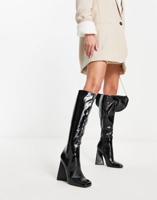 Clara high-heeled knee boots in black patent
