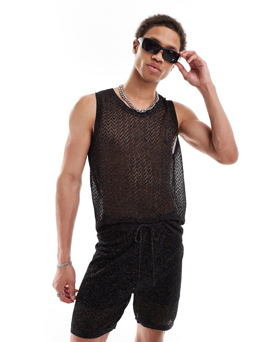 ASOS DESIGN co-ord knitted vest in black metallic mesh-Multi
