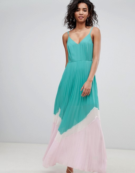 ASOS DESIGN Color Block Pleated Maxi Dress