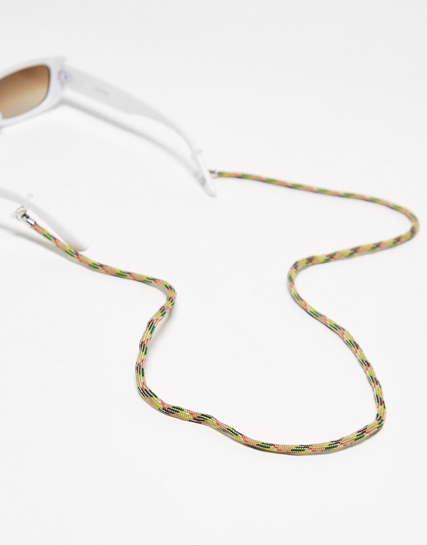 ASOS DESIGN cord sunglasses chain in beige and khaki-Multi