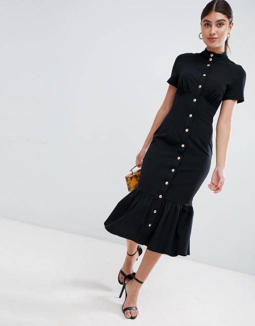 Image result for ASOS DESIGN corset midi dress with popper detail and pep hem
