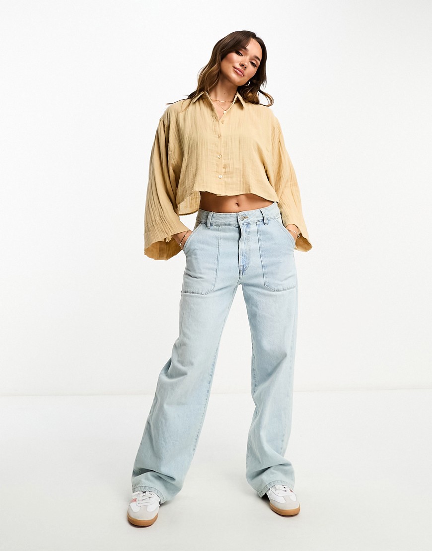 ASOS DESIGN cropped cheesecloth shirt in stone-Neutral